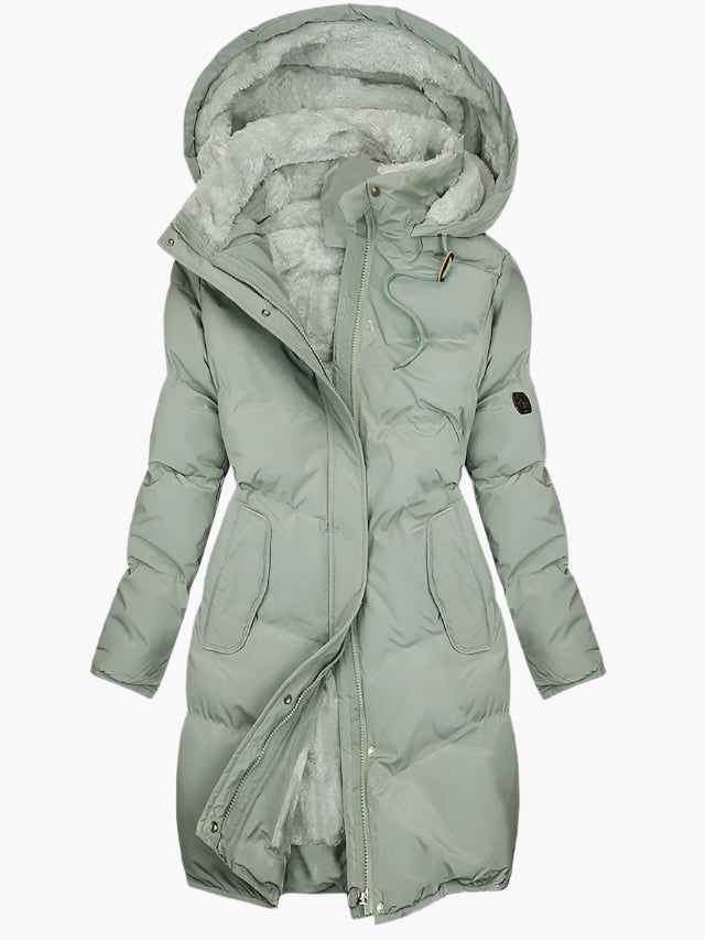 Women’s Elegant Winter Quilted Hooded Coat in Green