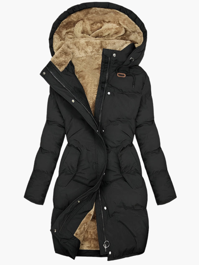 Women’s Elegant Winter Quilted Hooded Coat in Black