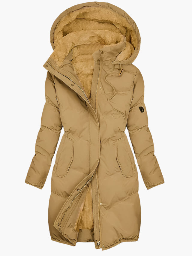 Women’s Elegant Winter Quilted Hooded Coat in Yellow