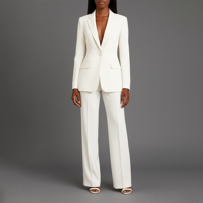 Chic Formal Suit Set with Tailored Long Blazer for Women in White