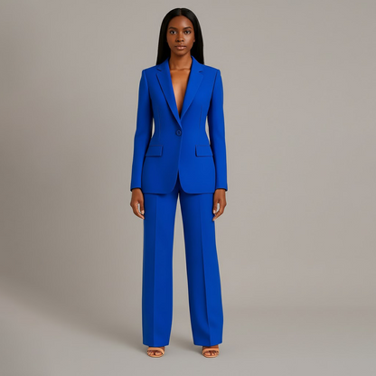 Chic Formal Suit Set with Tailored Long Blazer for Women in Blue