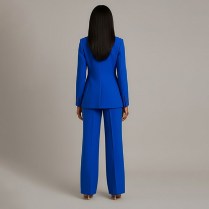 Chic Formal Suit Set with Tailored Long Blazer for Women in Blue, another view