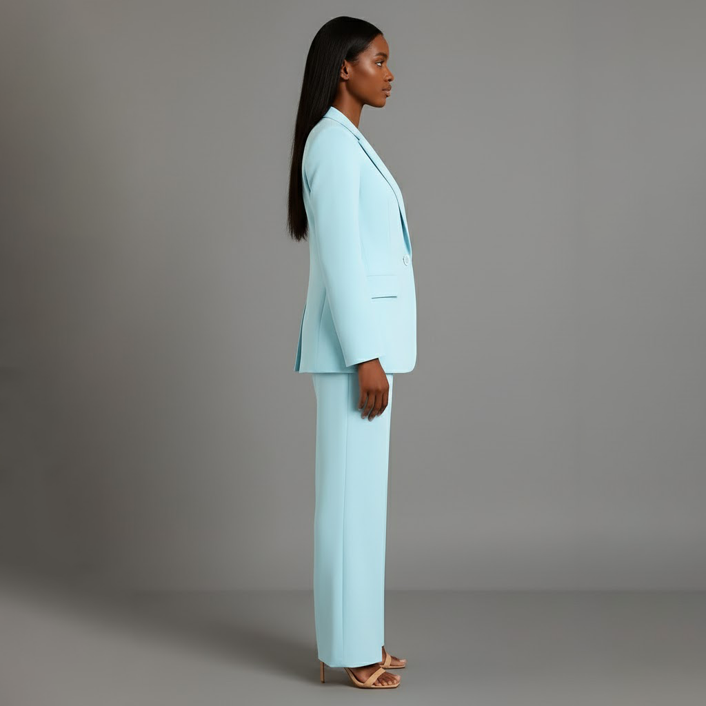 Chic Formal Suit Set with Tailored Long Blazer for Women in Turquoise