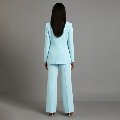 Chic Formal Suit Set with Tailored Long Blazer for Women in Turquoise, another view
