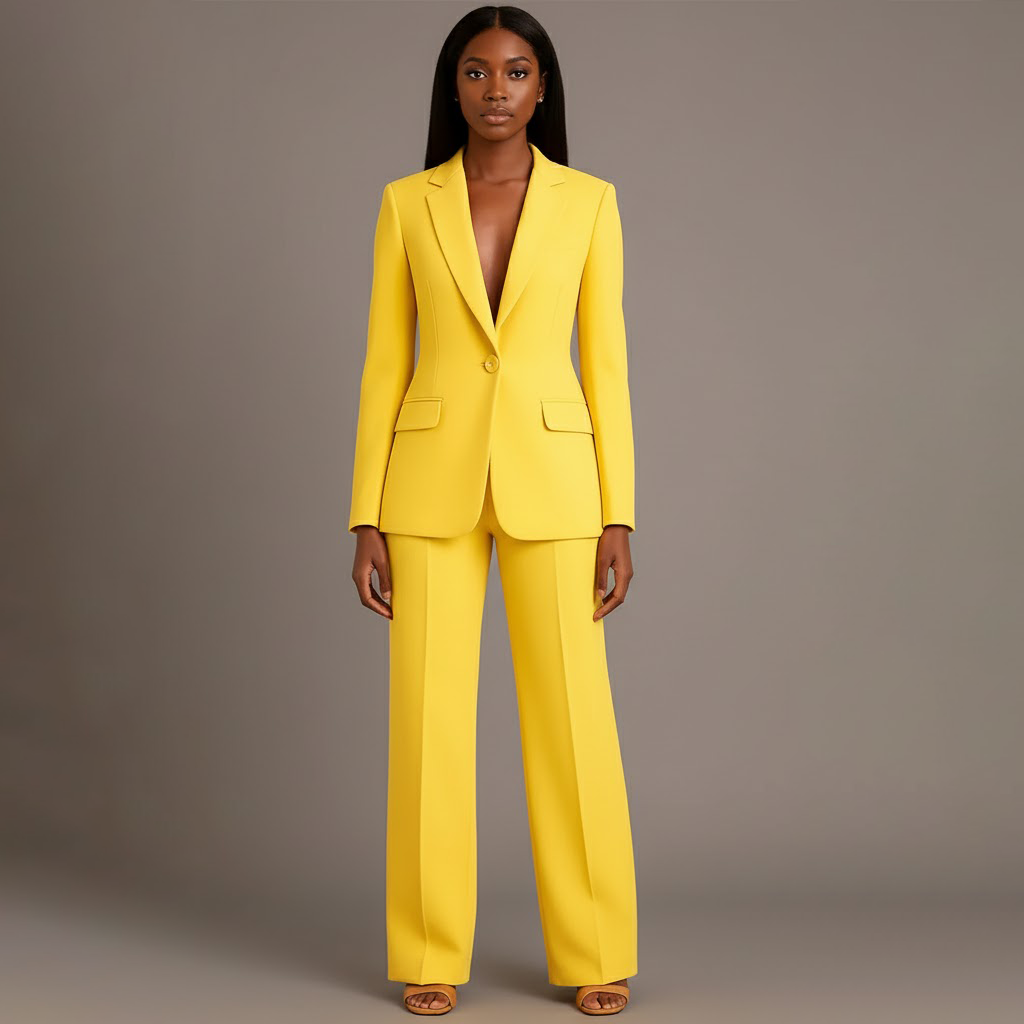 Chic Formal Suit Set with Tailored Long Blazer for Women in Yellow