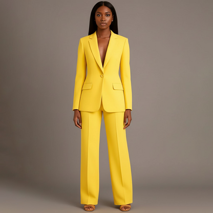Chic Formal Suit Set with Tailored Long Blazer for Women in Yellow