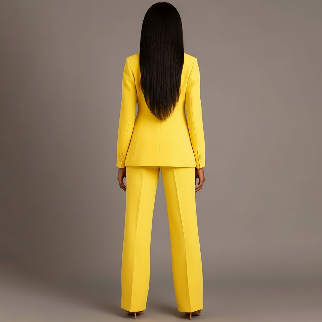 Chic Formal Suit Set with Tailored Long Blazer for Women in Yellow, another view