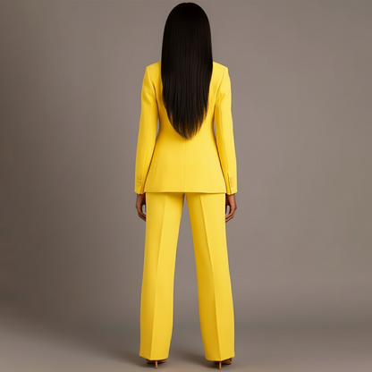 Chic Formal Suit Set with Tailored Long Blazer for Women in Yellow, another view