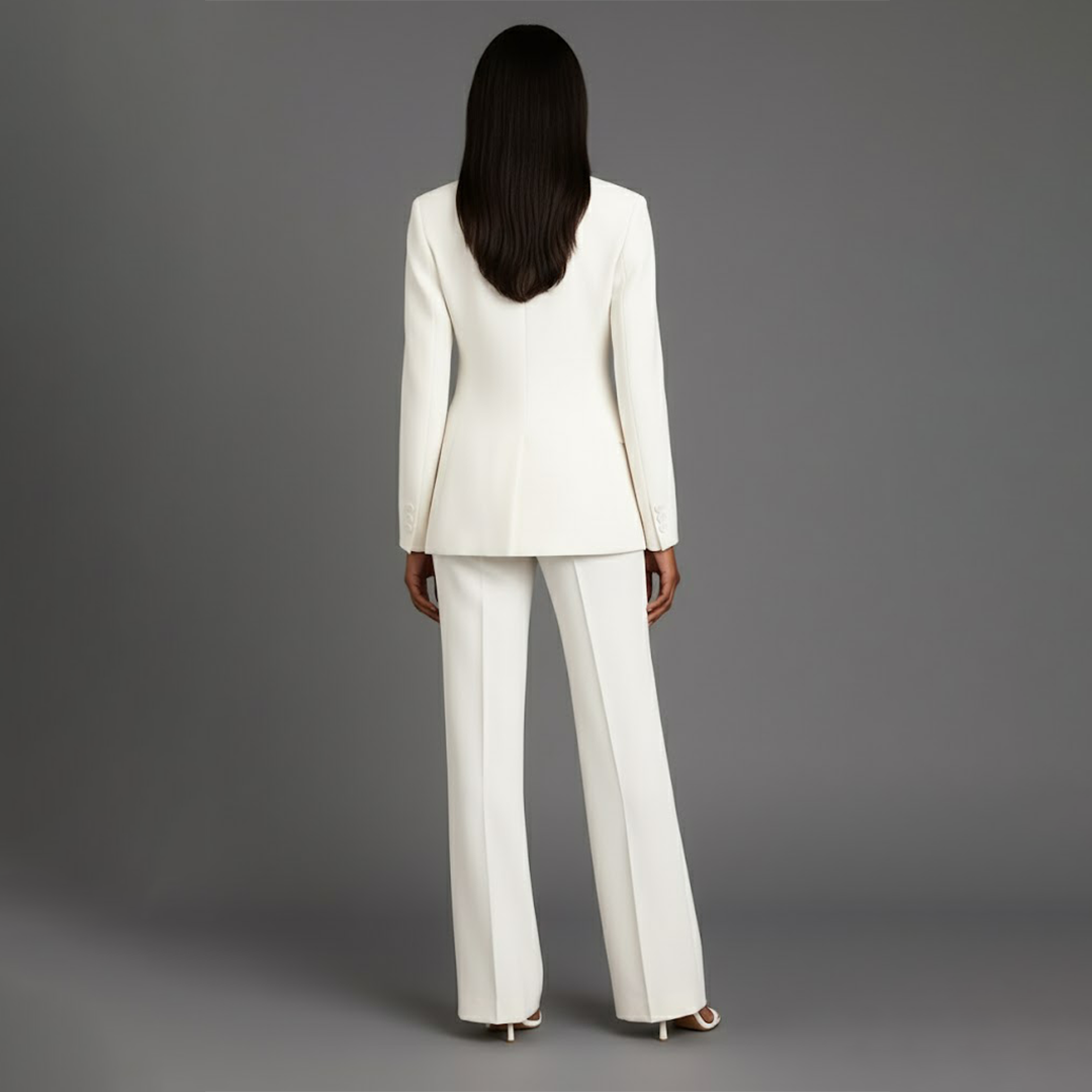 Chic Formal Suit Set with Tailored Long Blazer for Women in White, another view