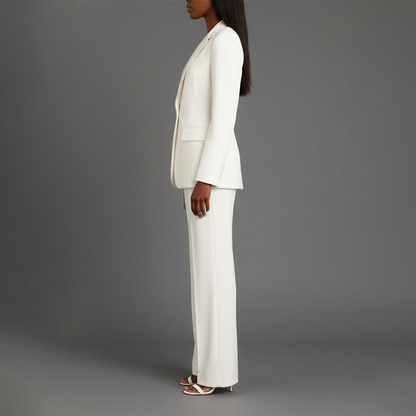 Chic Formal Suit Set with Tailored Long Blazer for Women in White, another view