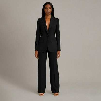 Chic Formal Suit Set with Tailored Long Blazer for Women in Black