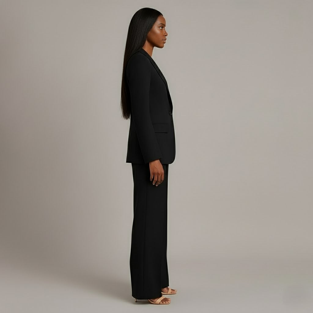 Chic Formal Suit Set with Tailored Long Blazer for Women in Black, another view