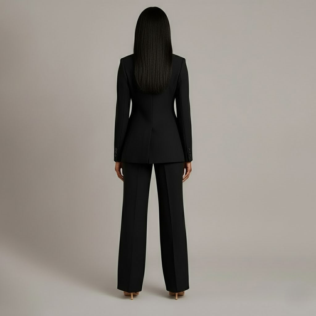 Chic Formal Suit Set with Tailored Long Blazer for Women in Black, another view