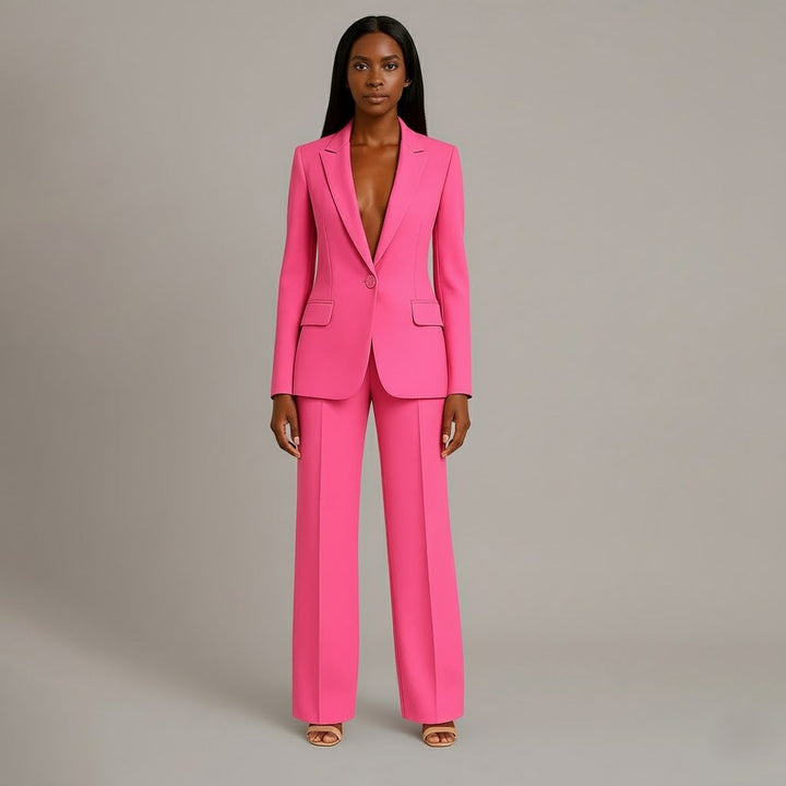 Chic Formal Suit Set with Tailored Long Blazer for Women — Pink