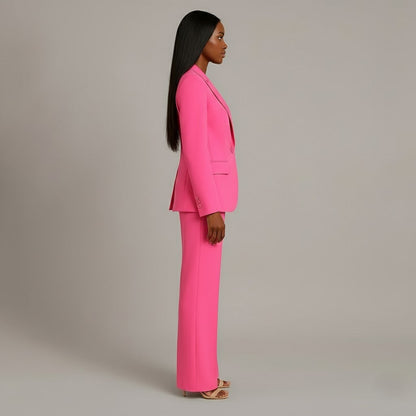 Chic Formal Suit Set with Tailored Long Blazer for Women in Pink, another view