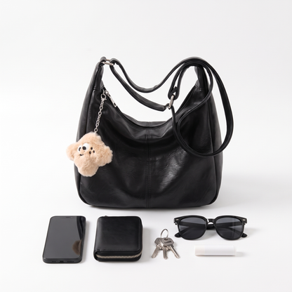 Slouchy Faux Leather Charm Hobo Bag, what fits inside