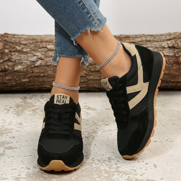 Rylena | Orthopaedic Comfort Trainers in Black - Beige