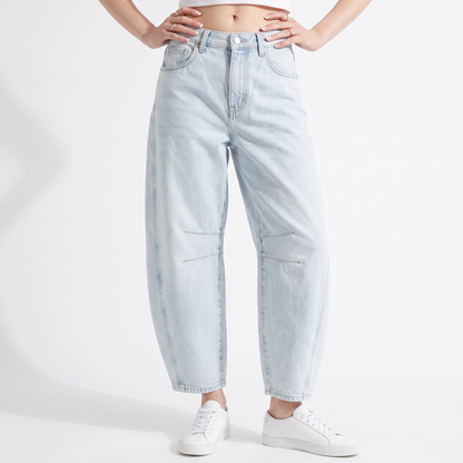 Sunoire wide-leg barrel cargo jeans Light Blue colorway front crop