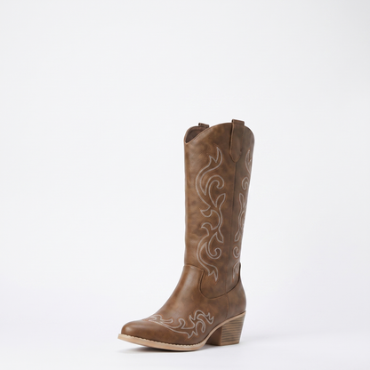 cowboy boots knee high block heel in Brown colorway image