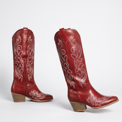 cowboy boots knee high block heel in Red colorway image