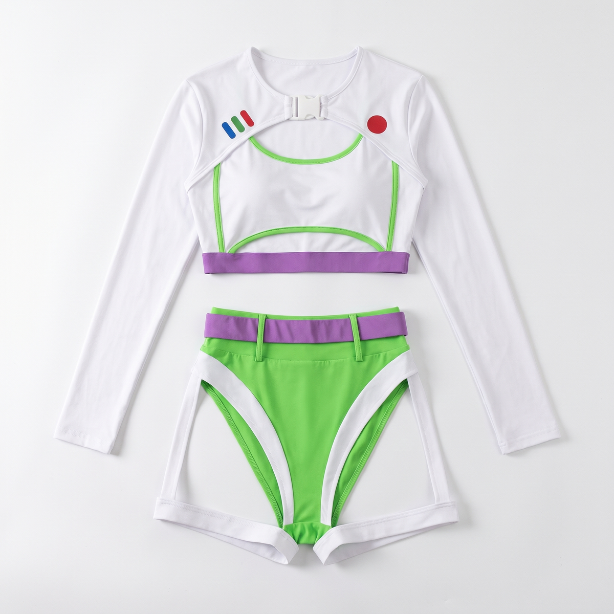Sunoire colour block long sleeve bodysuit set garment flatlay 01