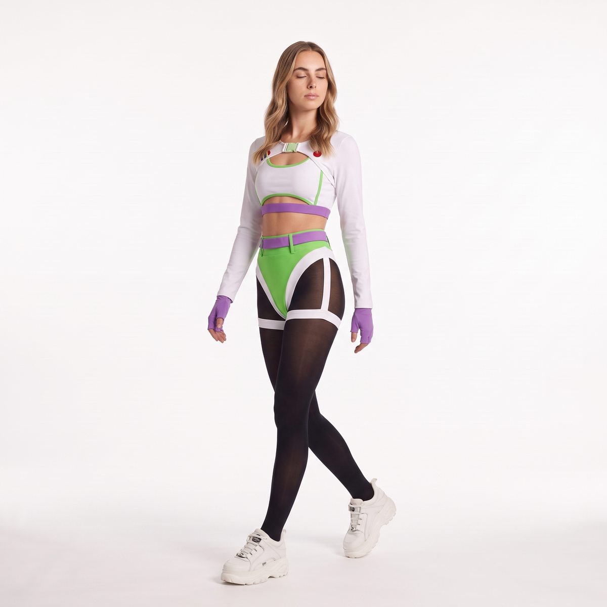 Sunoire colour block long sleeve bodysuit set three quarter 01