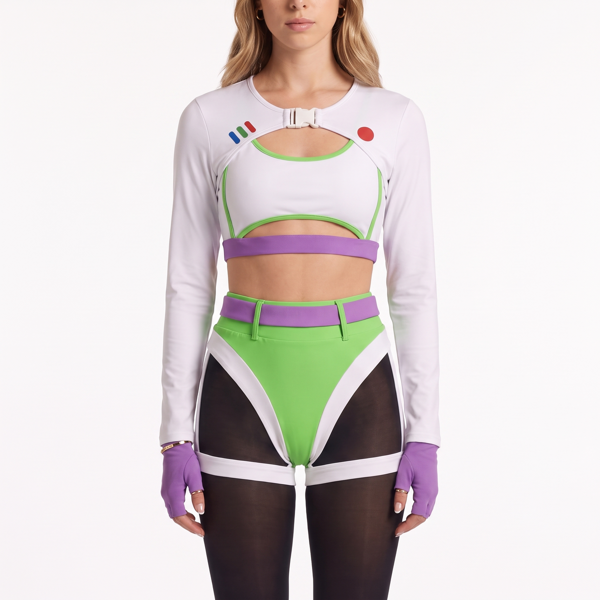Sunoire colour block long sleeve bodysuit set torso crop 01