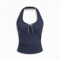 Sunoire cotton blend halter neck ruched front cami top mannequin dark navy 01