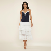 Sunoire cotton blend halter neck ruched front cami top walking 01