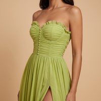 Sunoire craven strapless ruched mesh maxi dress detail 01