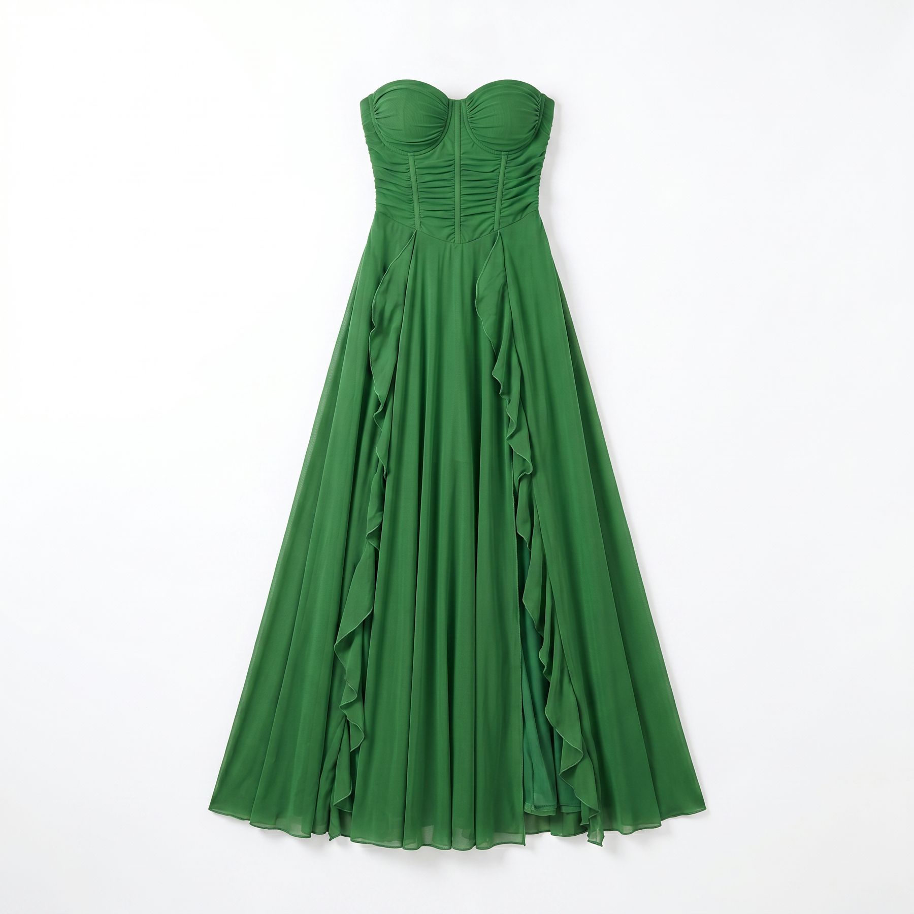 Sunoire craven strapless ruched mesh maxi dress mannequin green 01