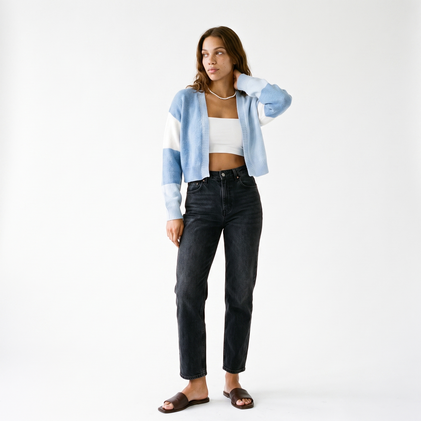 Sunoire cropped colour block cardigan front hero 01