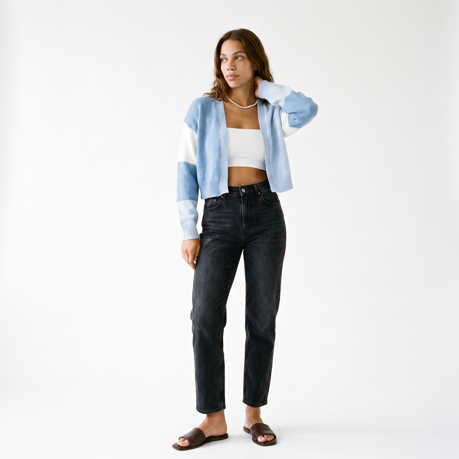 Sunoire cropped colour block cardigan front hero 01