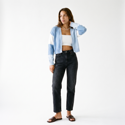 Sunoire cropped colour block cardigan front hero 01