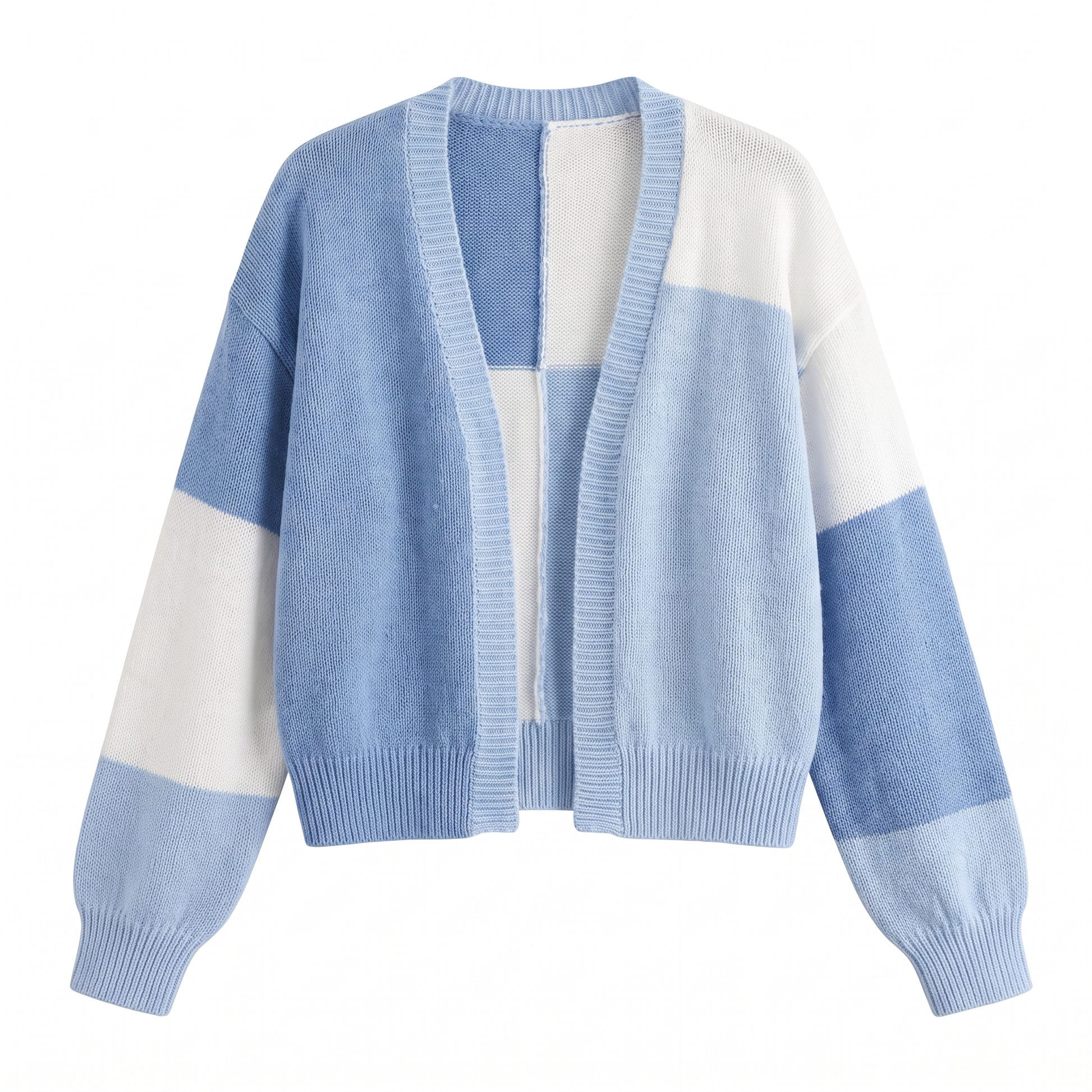 Sunoire cropped colour block cardigan garment flatlay 01