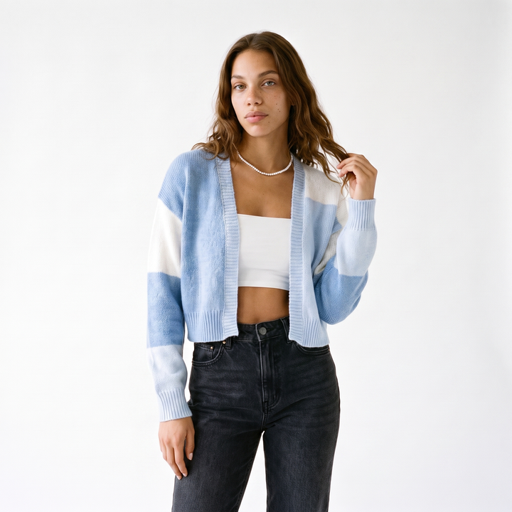 Sunoire cropped colour block cardigan top front crop 01