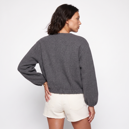 Sunoire cropped relaxed fit zip up bomber jacket with elasticated hem and cuffs top back crop 01