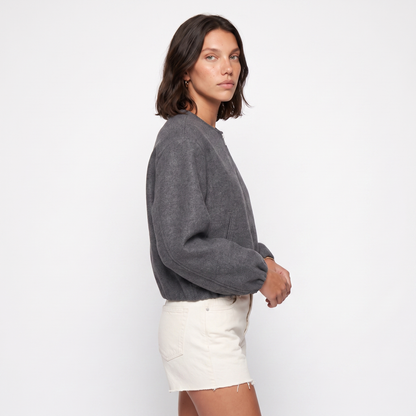 Sunoire cropped relaxed fit zip up bomber jacket with elasticated hem and cuffs top side crop 01