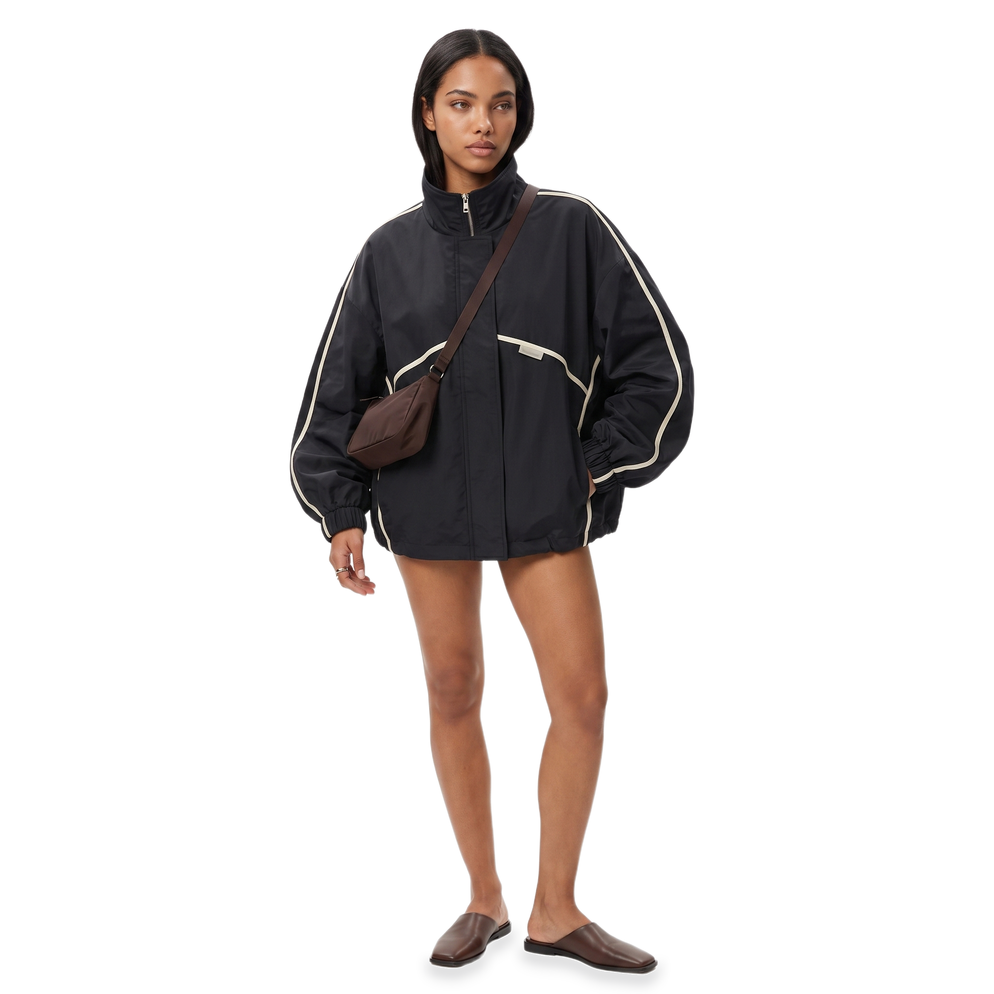 Sunoire black cropped trench jacket front hero 01