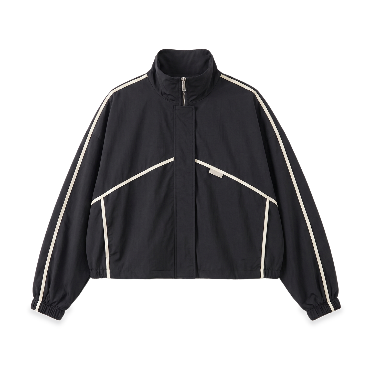 Sunoire black cropped trench jacket garment flatlay 01