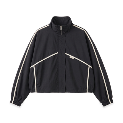 Sunoire black cropped trench jacket garment flatlay 01