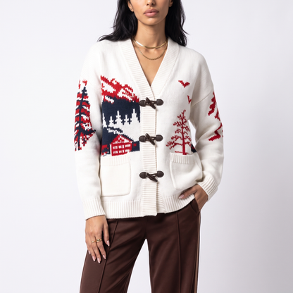 Sunoire custom jacquard knit cardigan sweater for women novelty pattern cotton cardigan oem wholesale knitwear colorway white front crop 01
