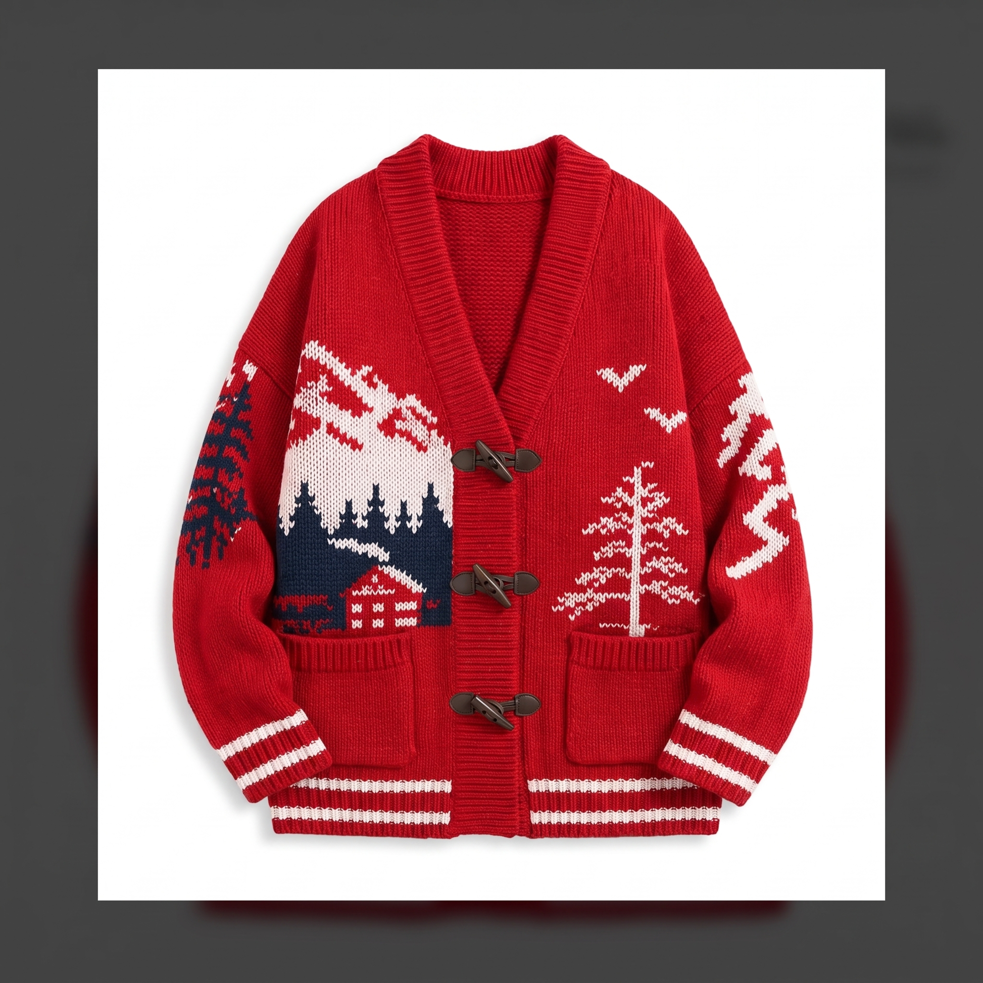 Sunoire custom jacquard knit cardigan sweater for women novelty pattern cotton cardigan oem wholesale knitwear garment flatlay 01