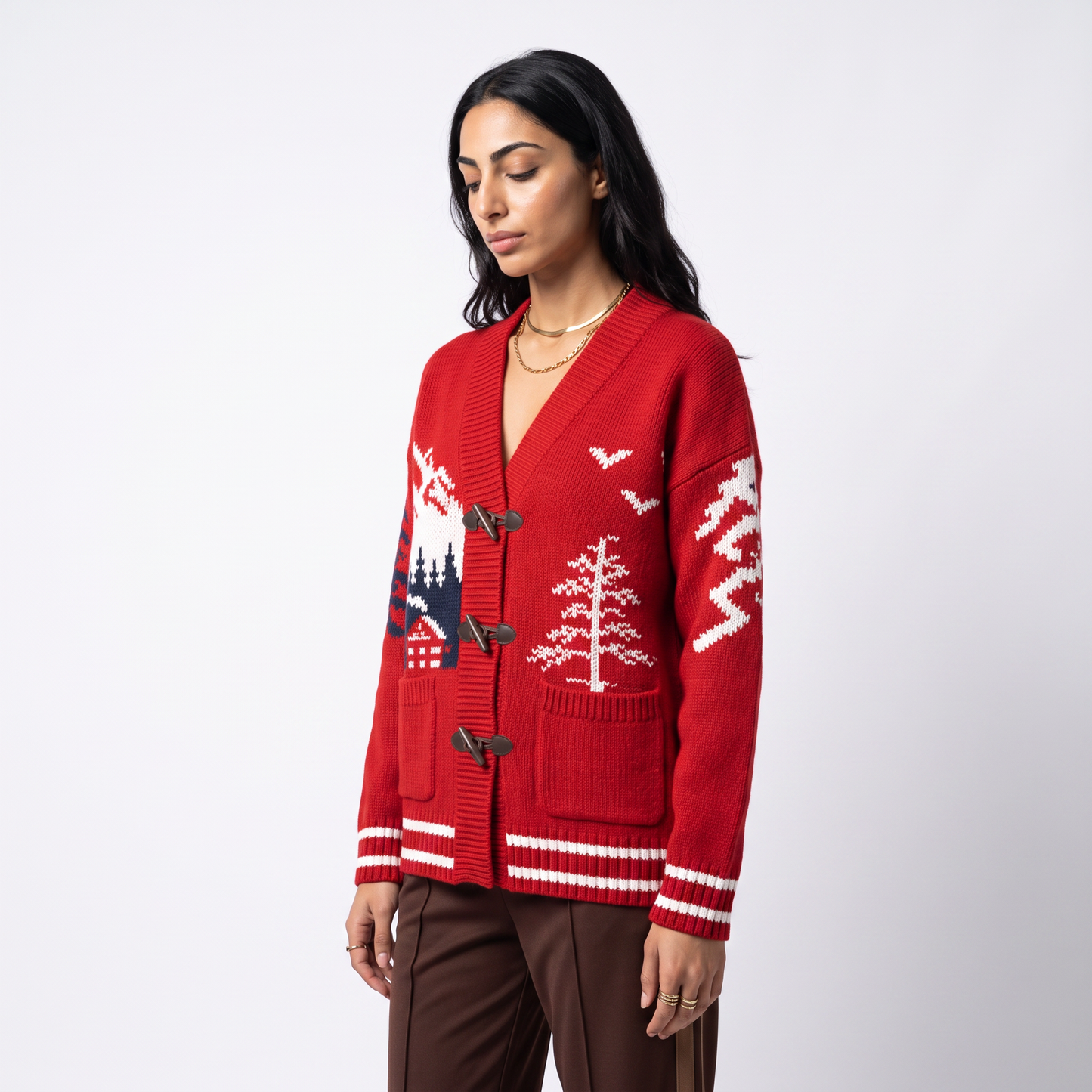 Sunoire custom jacquard knit cardigan sweater for women novelty pattern cotton cardigan oem wholesale knitwear top crop 3q 01
