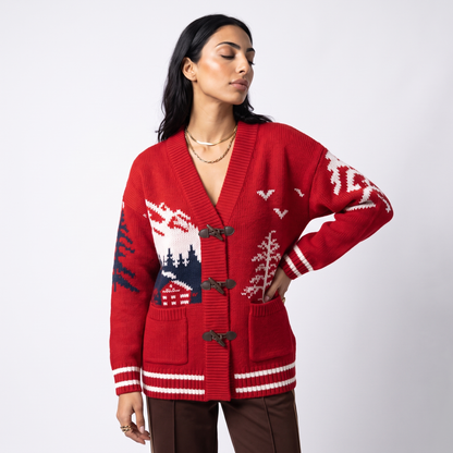 Sunoire custom jacquard knit cardigan sweater for women novelty pattern cotton cardigan oem wholesale knitwear top front crop 01