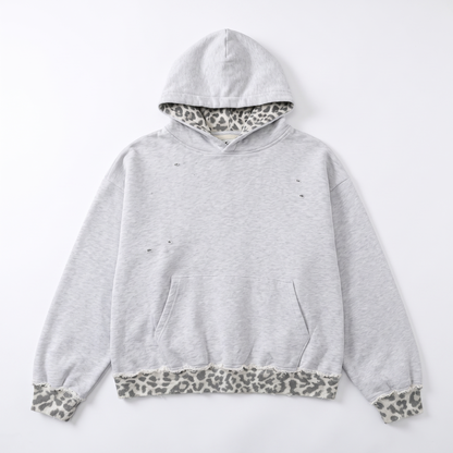 Sunoire custom leopard patch pocket hoodie vintage acid wash sun faded heavyweight 420gsm french terry drop shoulder casual women hoodie garment flatlay 01