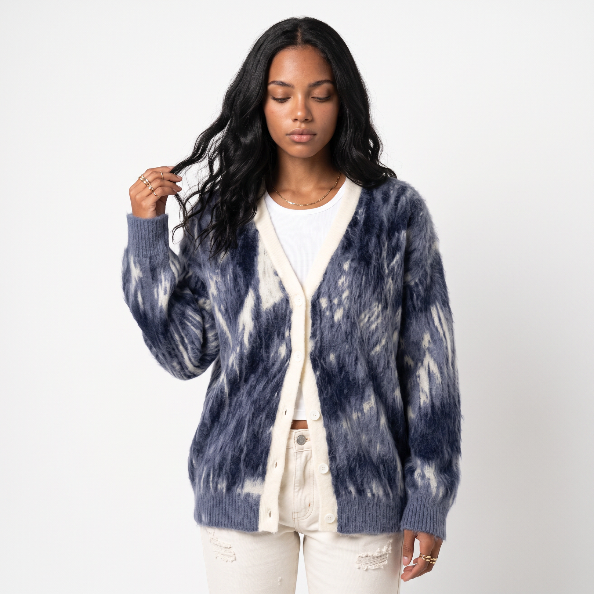 Sunoire custom oem odm mohair men s thick zipper closure fuzzy knit winter cardigan sweater with long sleeves top front crop 01