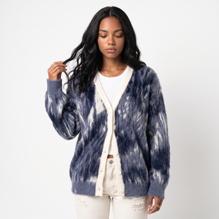 Sunoire custom oem odm mohair men s thick zipper closure fuzzy knit winter cardigan sweater with long sleeves top front crop 01