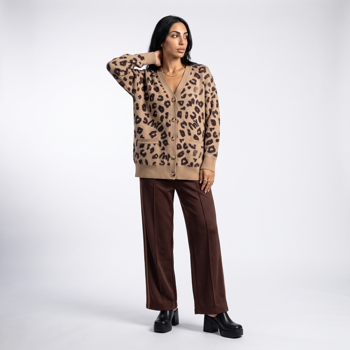 Sunoire custom sweater women high quality v neck knitwear wool oversize sweater clothes fashion knitted print leopard sweater cardigans front hero 01