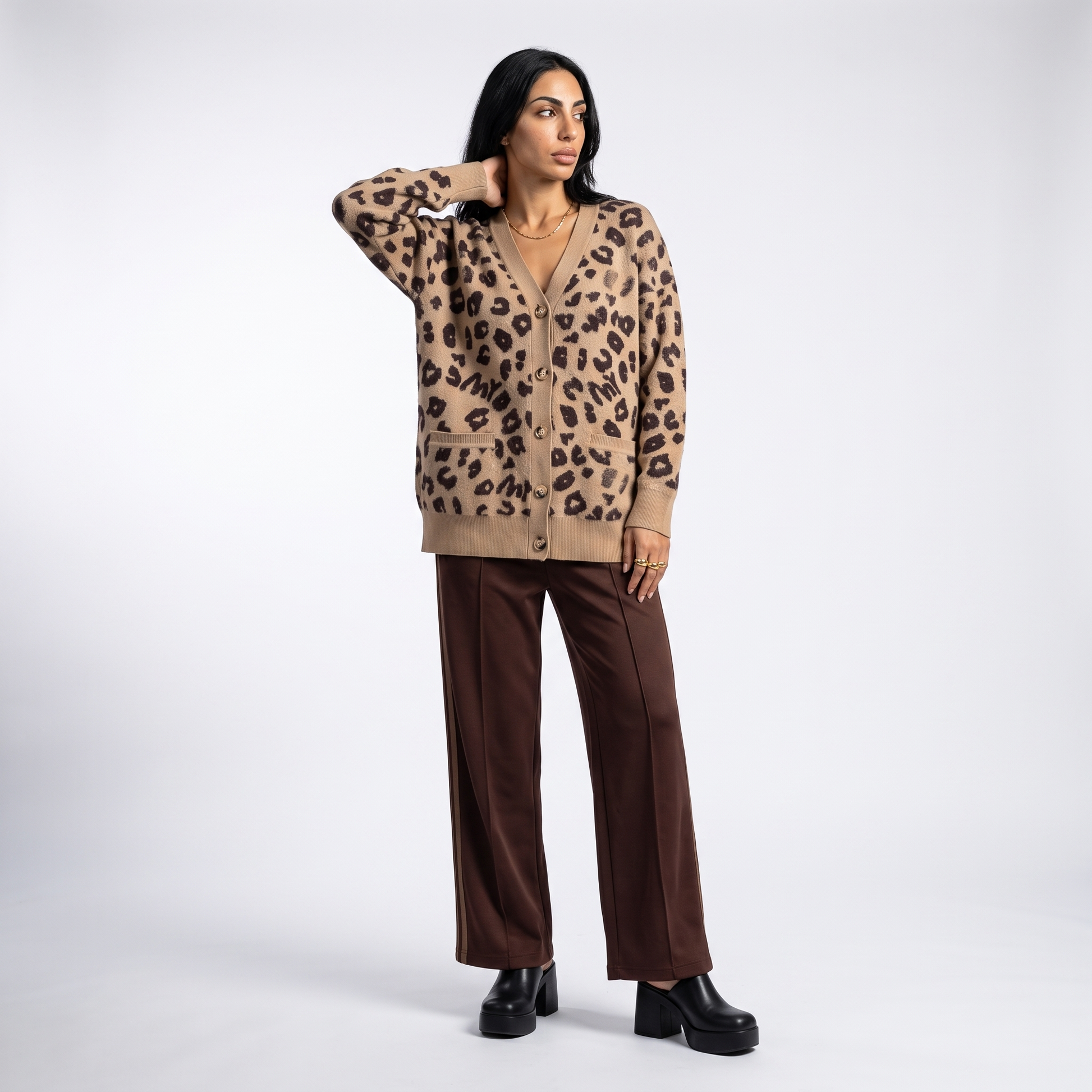 Sunoire custom sweater women high quality v neck knitwear wool oversize sweater clothes fashion knitted print leopard sweater cardigans front hero 01